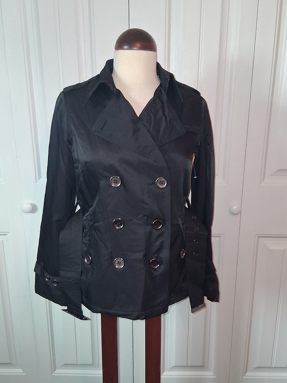 Jou Jou NWOT Premium Black Double-Breasted Women's Trench Jacket Size Small